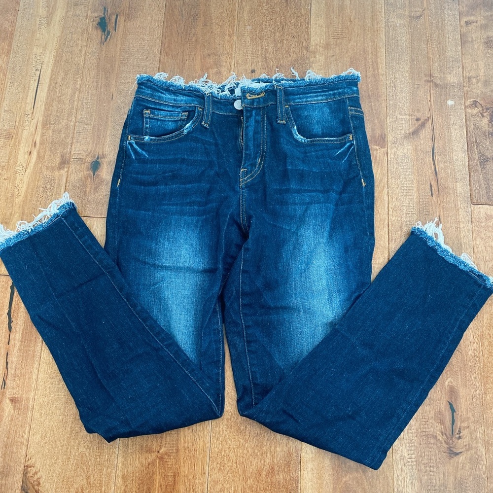 Flying Monkey skinny ankle fringe jeans